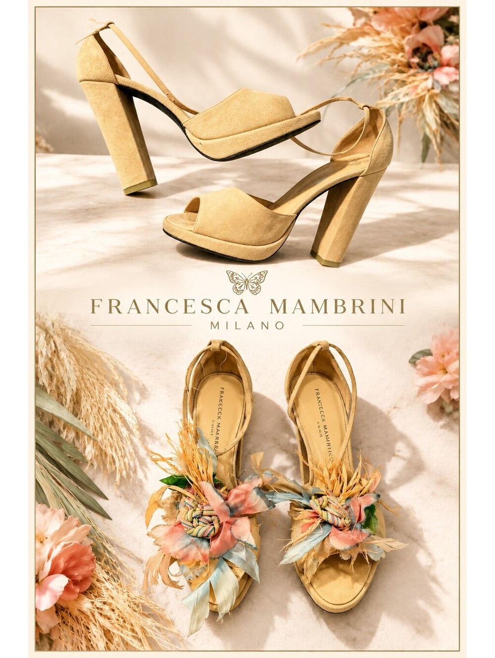 Francesca Mambrini Peep Toe Heels w/ shoe clips